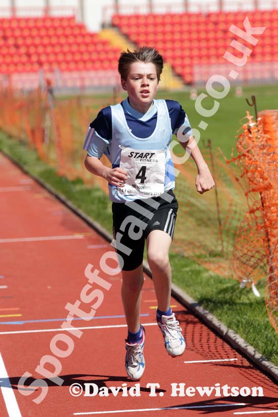 Joshua Cowperthwaite (Middlesbrough Mandlale winning the under-13s 1500 metres, North Eastern Champs, Gateshead.